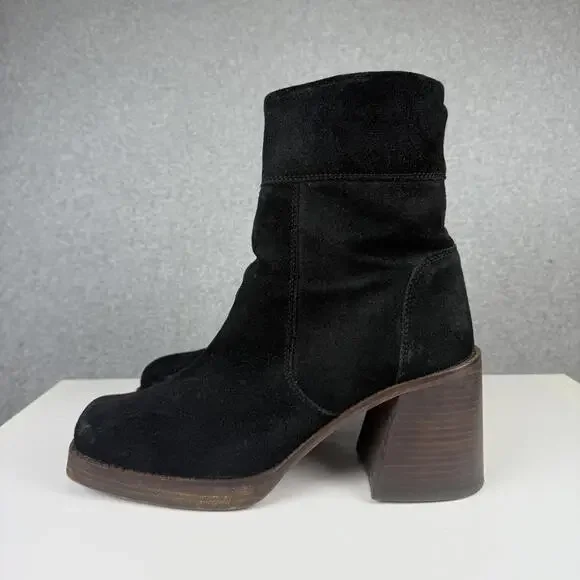 ASOS Design Black Region Suede Mid-Heel Platform Boots Women's Size 8 - Picture 3 of 12